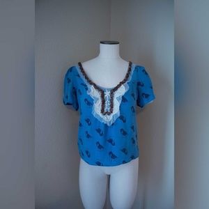 Anthropologie Blue Owl Top